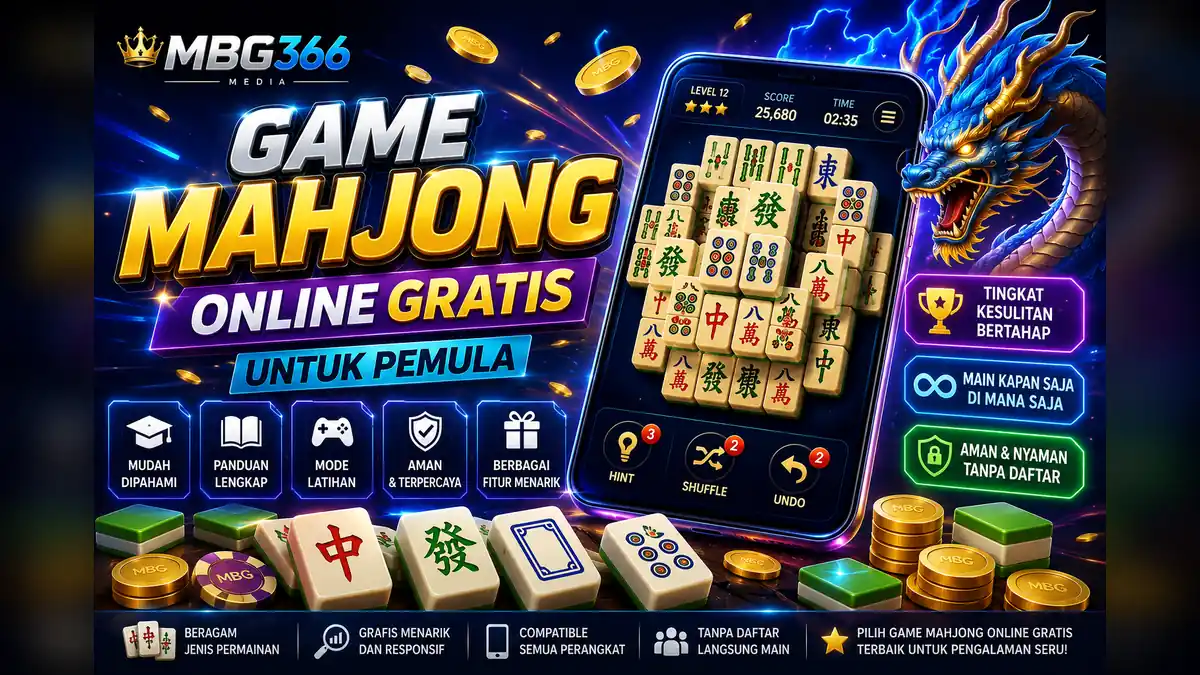 Panduan memilih game Mahjong online gratis untuk pemula dengan ilustrasi ubin dan perangkat digital